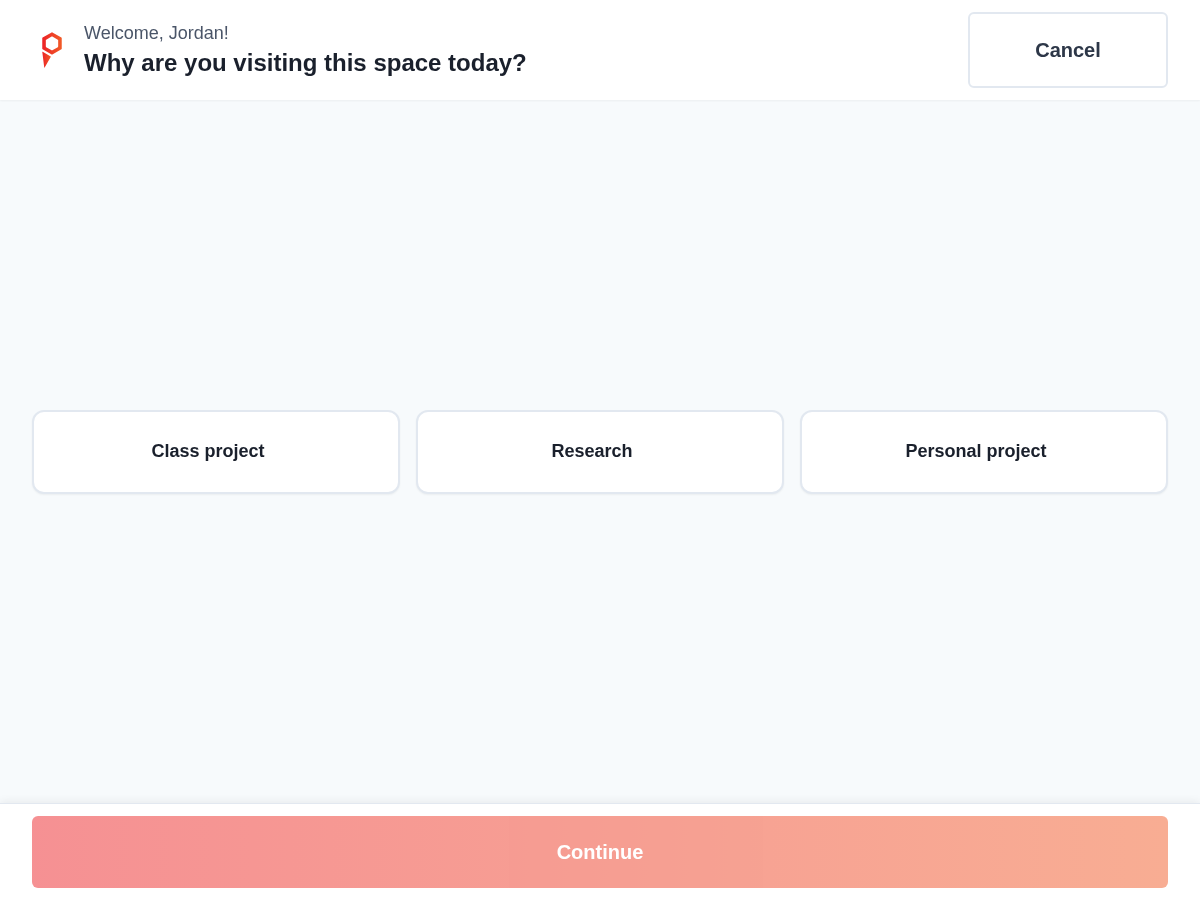 Choose a check-in purpose, then select Continue