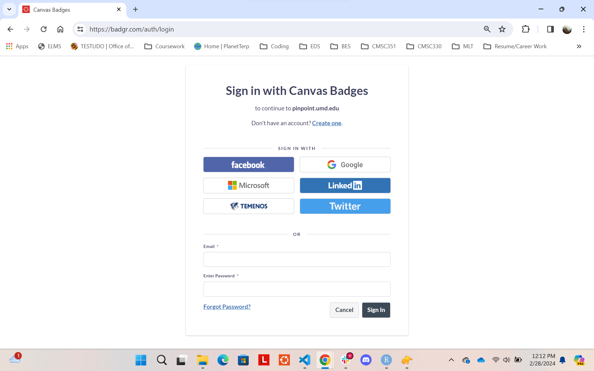 Pinpoint Canvas Badges Login