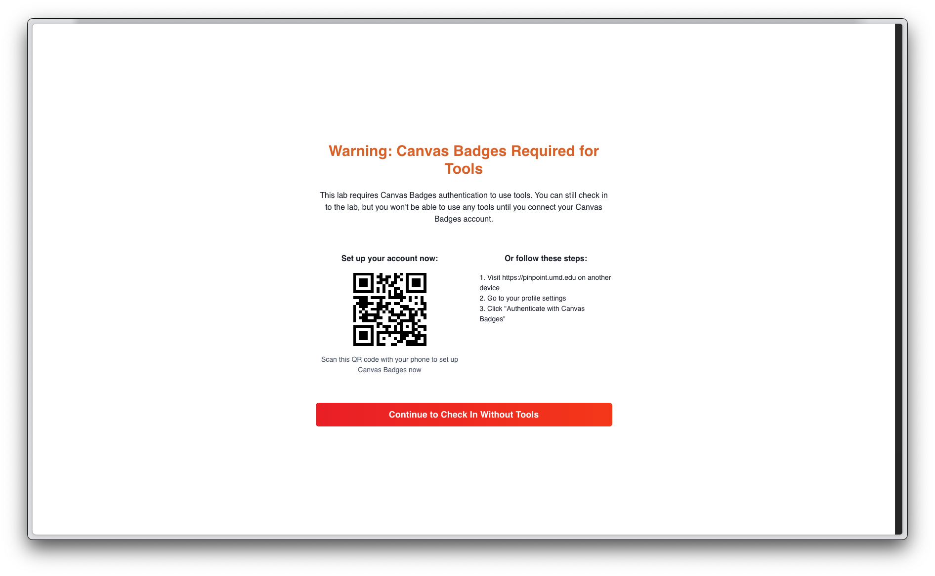 Pinpoint Canvas Integration Required Page