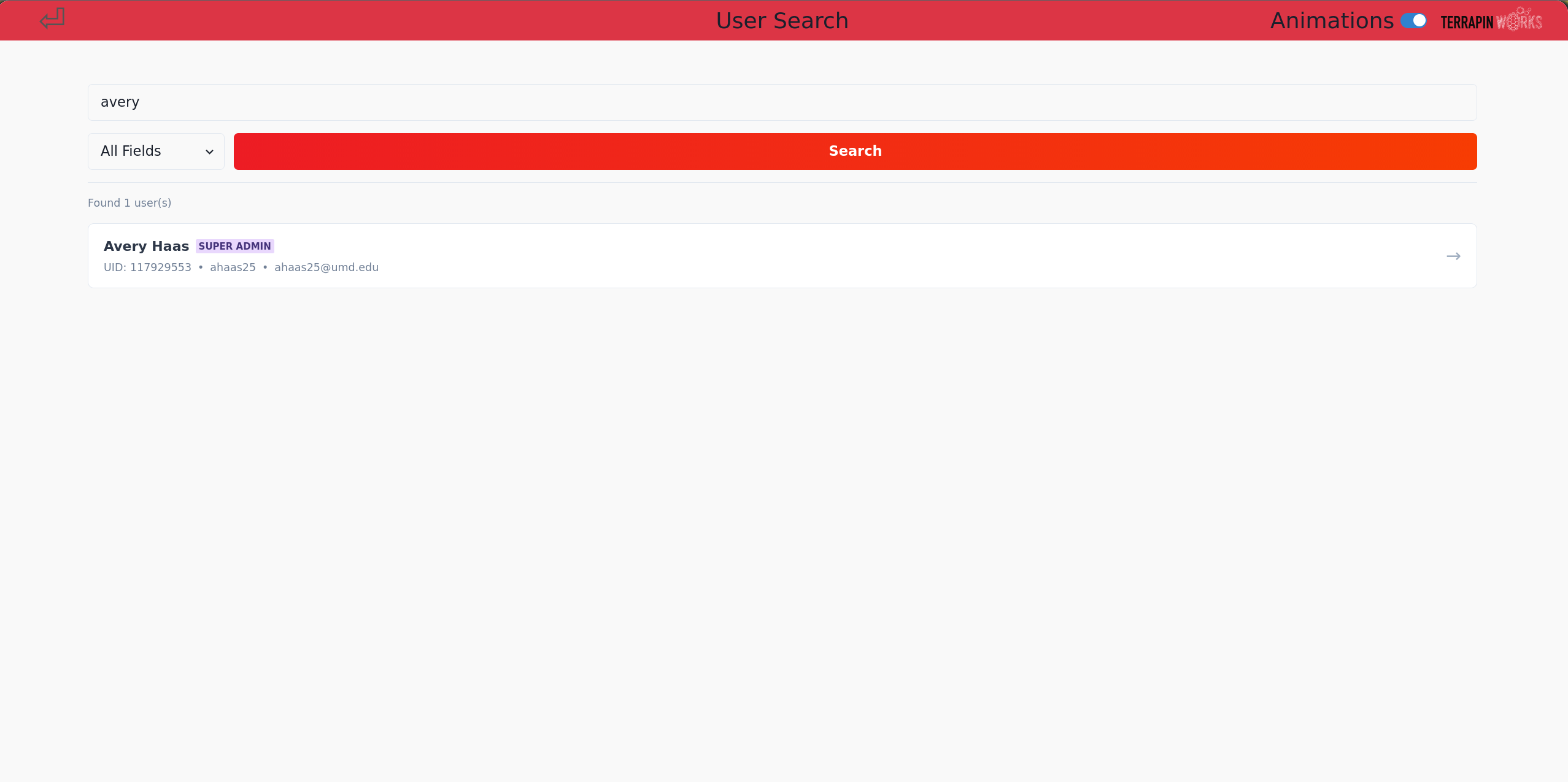 Pinpoint Search User Page